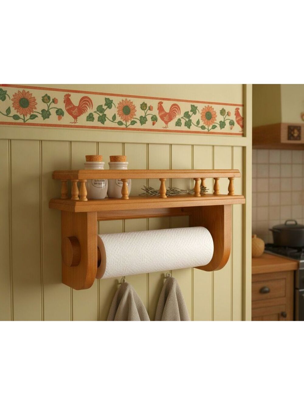 Vintage Wood Rustic Country Paper Towel Holder/Spindle Gallery Wall Shelf